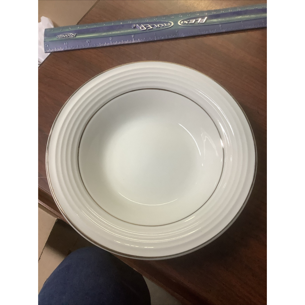 Cereal Bowl Ivory/Off-White Ringed Rim "Totally Today" China Dinnerware